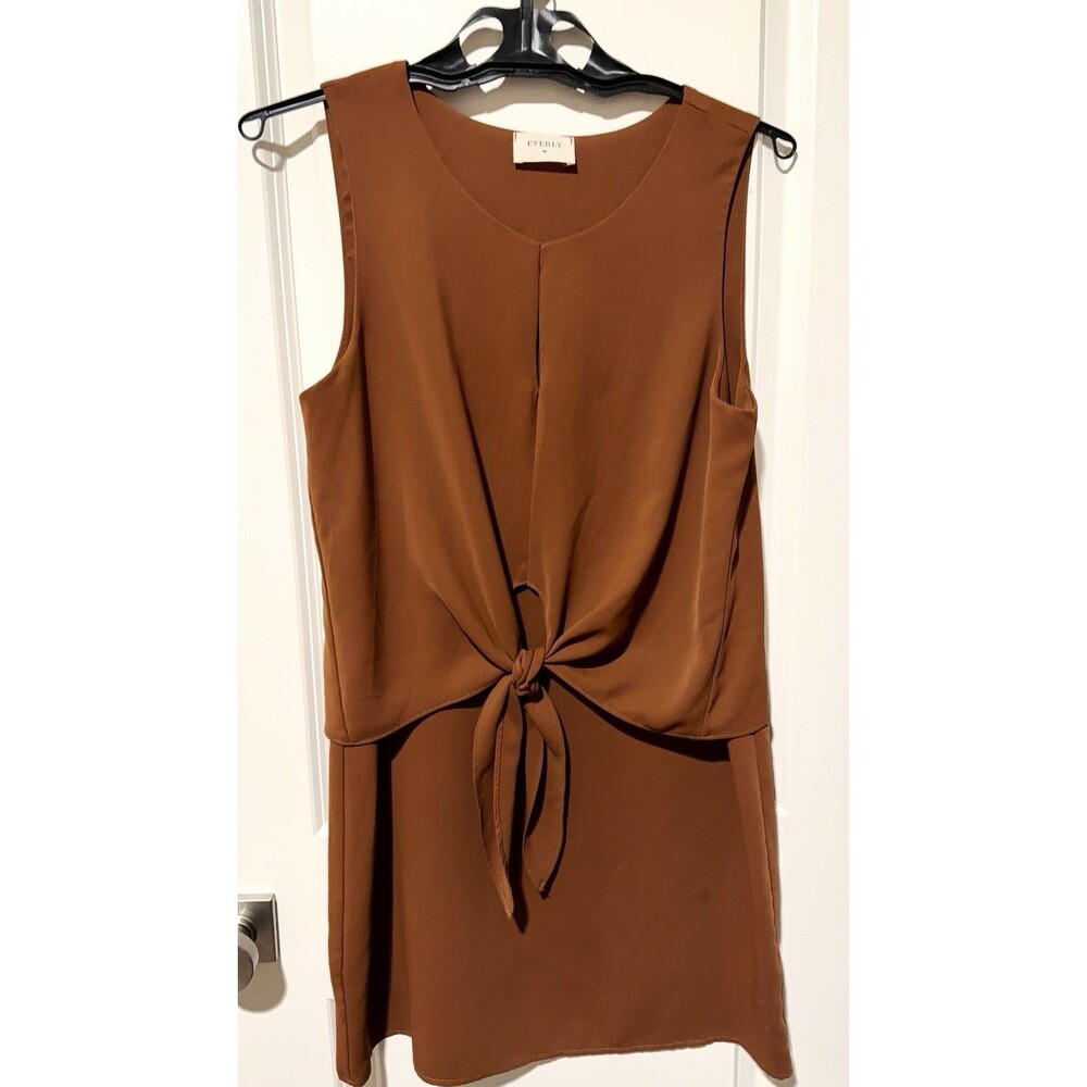 Everly Dress Womens M Rust Burnt Orange Tie Front Layered Mini Made USA DR7310